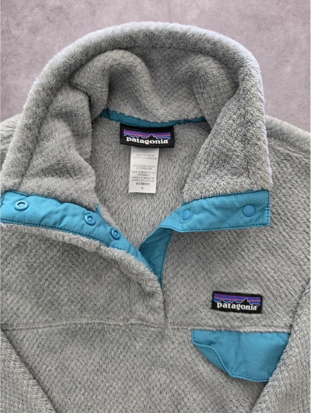 SKU0223 Patagonia Womens Small ReTool Snap-T Fleece Pullover Gray Blue Synchilla